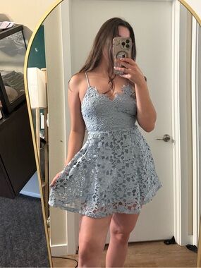 Windsor Dusty Blue Lace Mini Dress